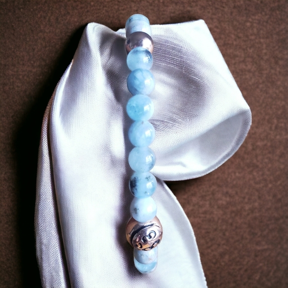 Hand Crafted Jewelry - Aquamarine & Gold Beaded Handcrafted Bracelet